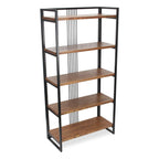 60" Brown Distressed Metal And Wood Five Tier Etagere Bookcase
