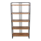 60" Brown Distressed Metal And Wood Five Tier Etagere Bookcase