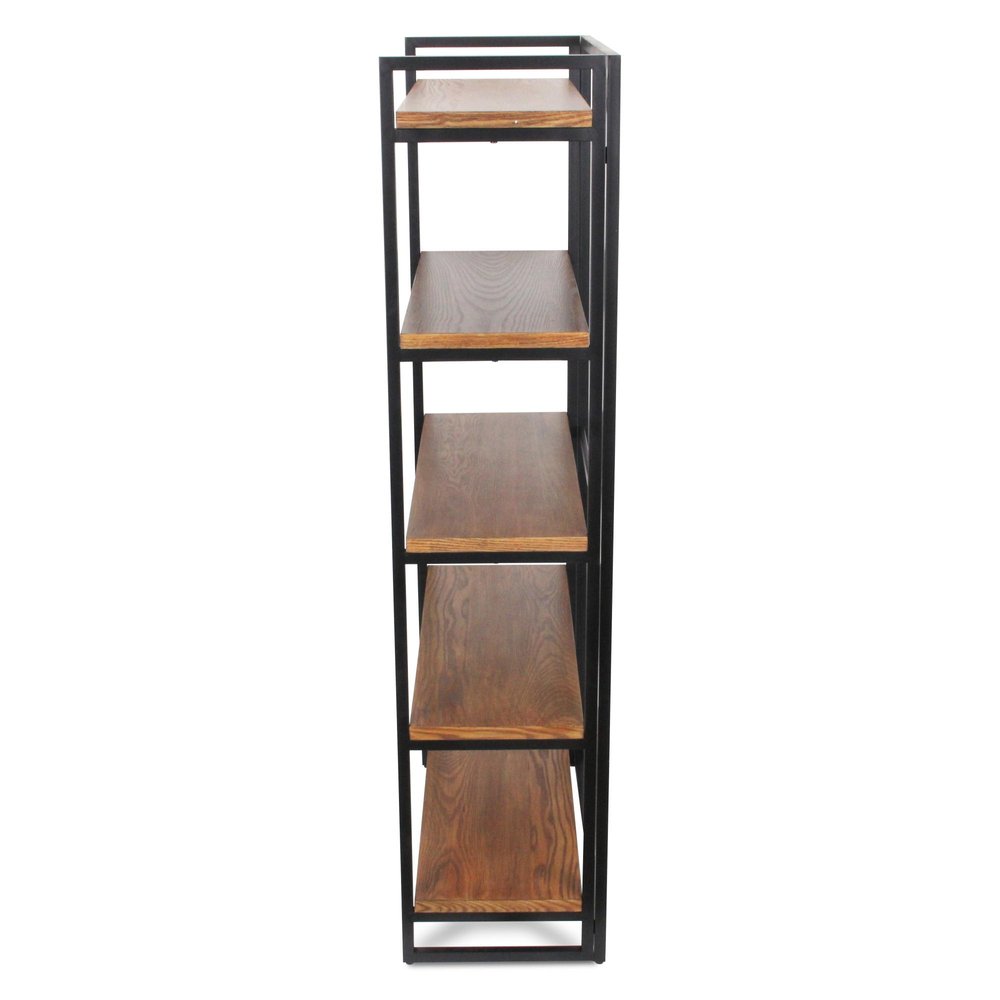 60" Brown Distressed Metal And Wood Five Tier Etagere Bookcase