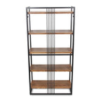 60" Brown Distressed Metal And Wood Five Tier Etagere Bookcase