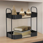 14" Brown Distressed Metal And Wood Two Tier Etagere Bookcase