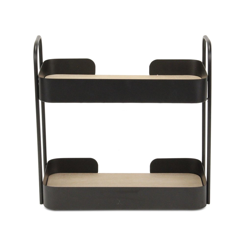 14" Brown Distressed Metal And Wood Two Tier Etagere Bookcase