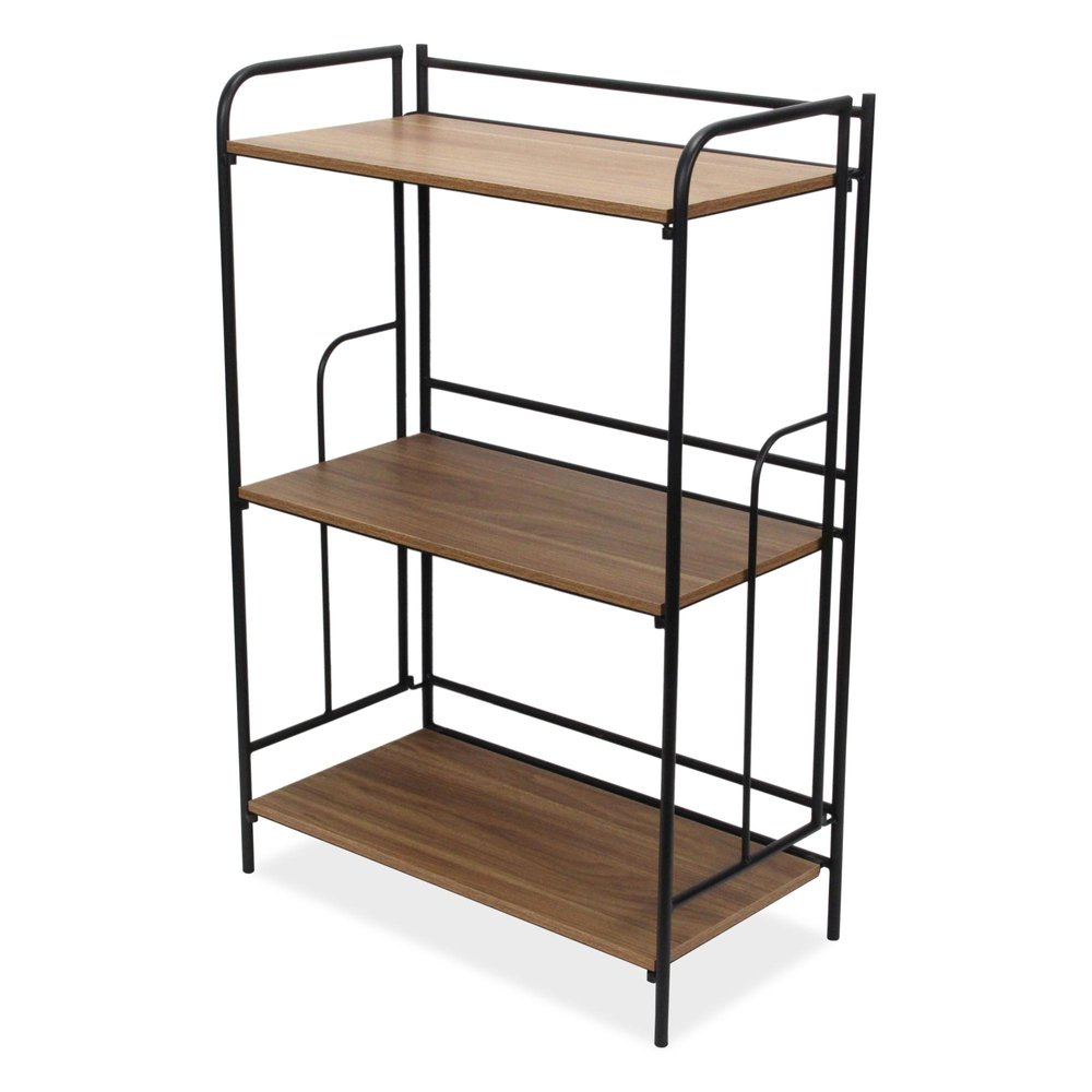 37" Brown Distressed Metal And Wood Three Tier Etagere Bookcase