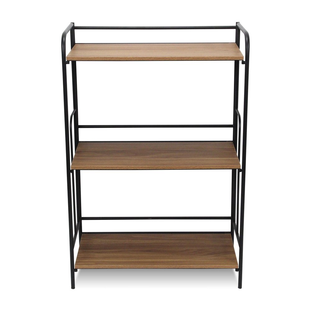 37" Brown Distressed Metal And Wood Three Tier Etagere Bookcase