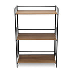 37" Brown Distressed Metal And Wood Three Tier Etagere Bookcase