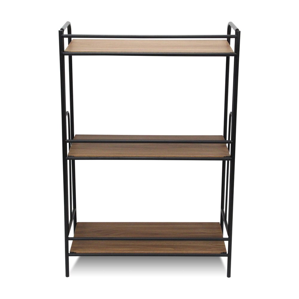 37" Brown Distressed Metal And Wood Three Tier Etagere Bookcase