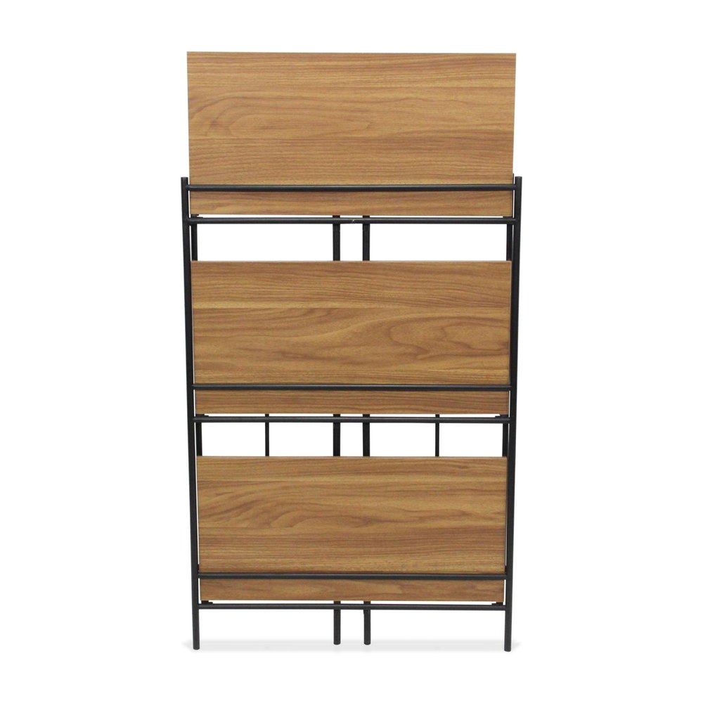 37" Brown Distressed Metal And Wood Three Tier Etagere Bookcase
