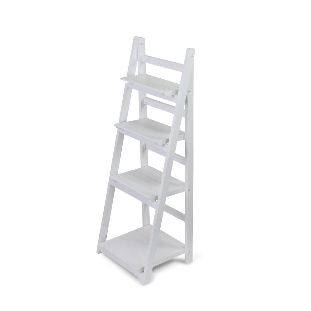 44" White Distressed Wood Four Tier Ladder Bookcase