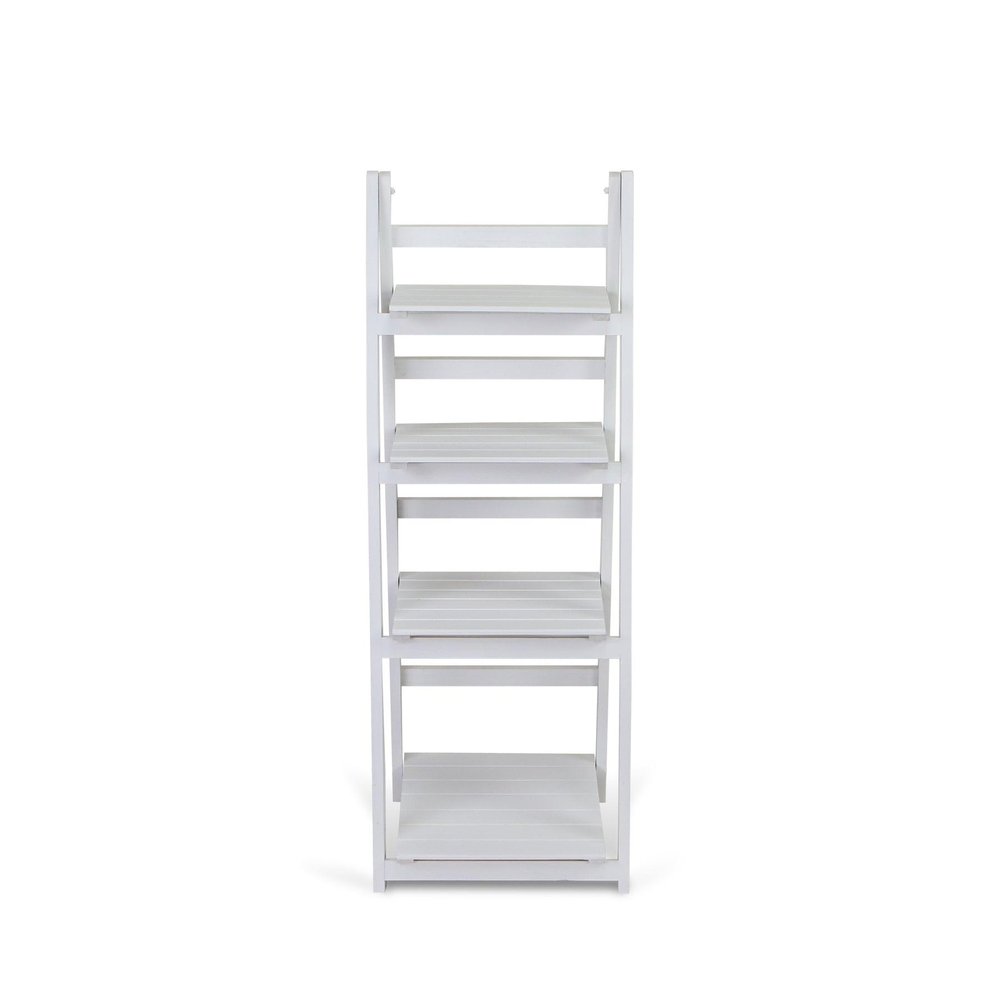 44" White Distressed Wood Four Tier Ladder Bookcase