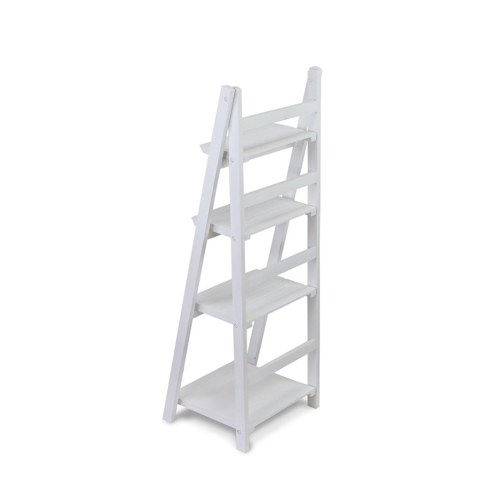 44" White Distressed Wood Four Tier Ladder Bookcase