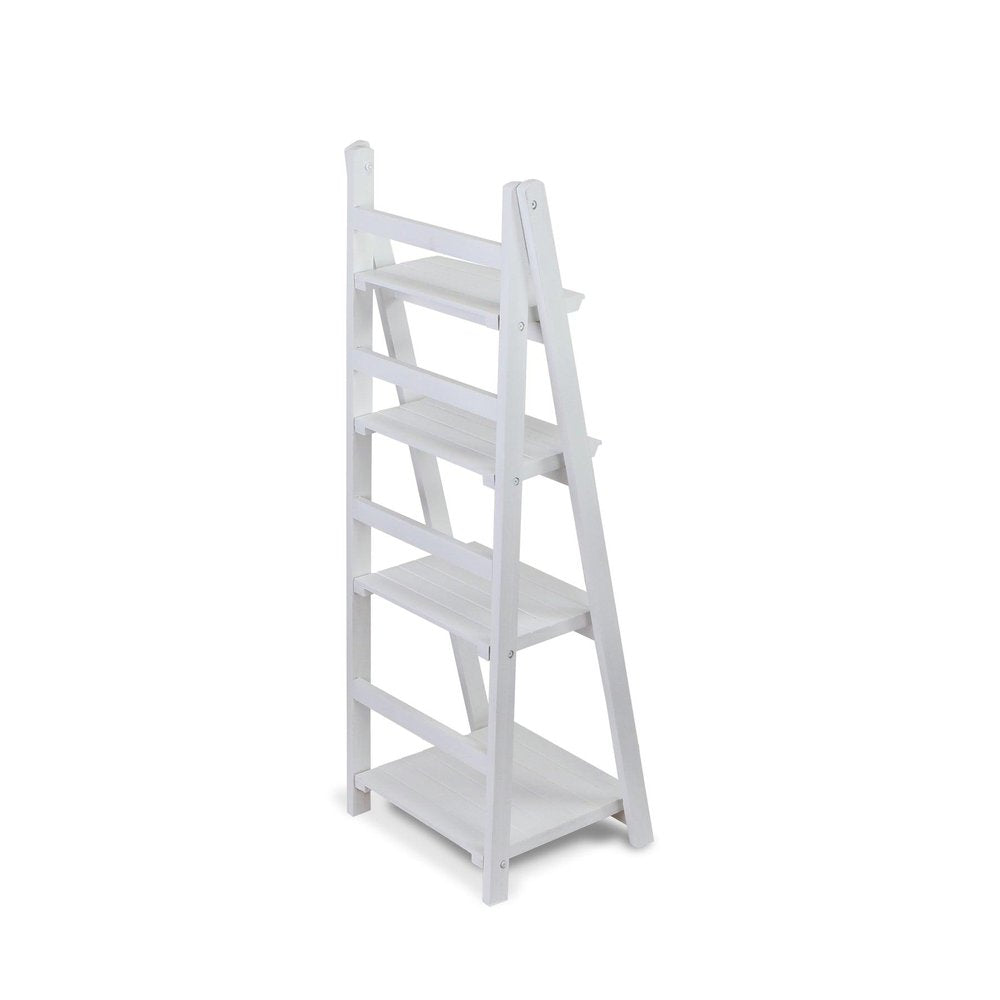 44" White Distressed Wood Four Tier Ladder Bookcase