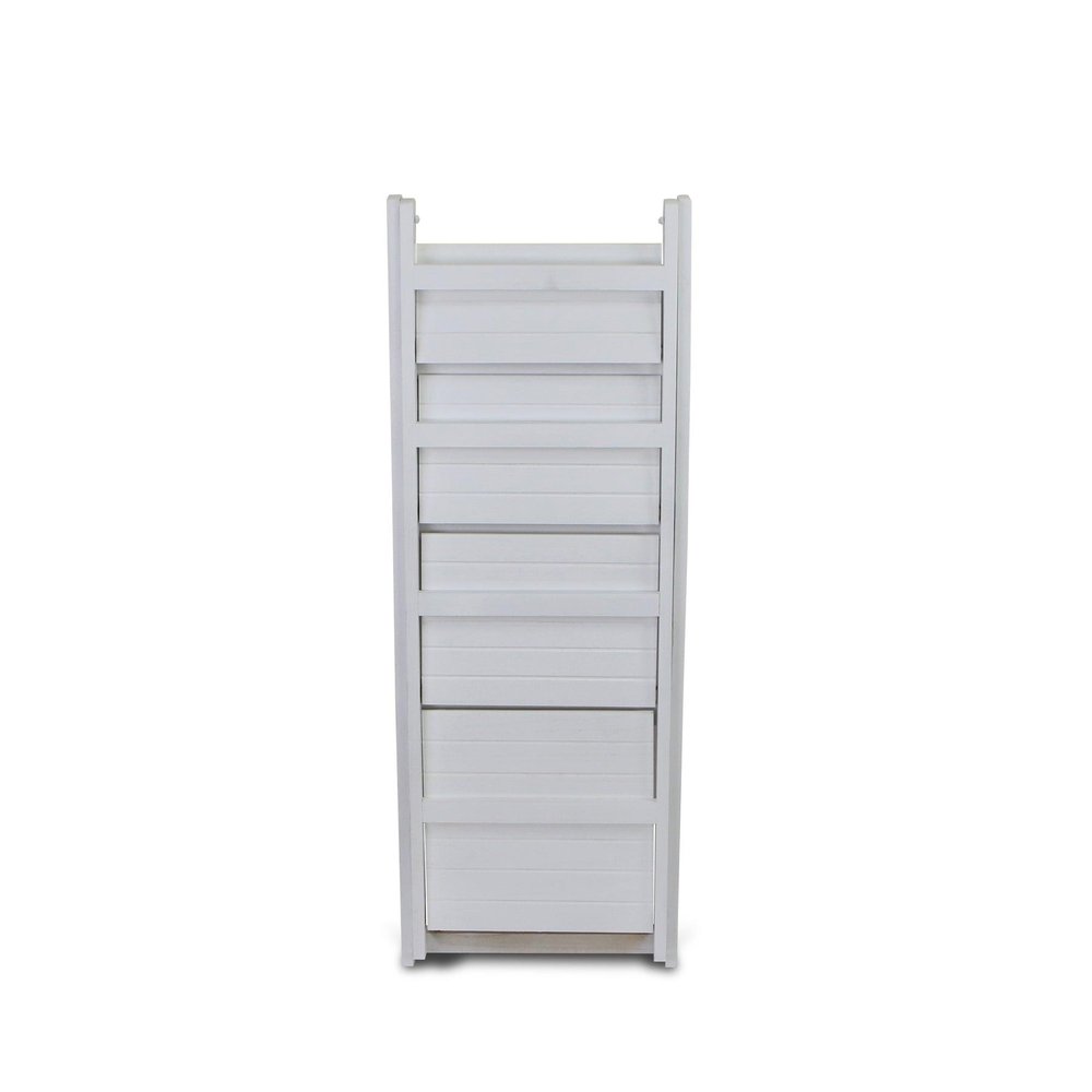 44" White Distressed Wood Four Tier Ladder Bookcase