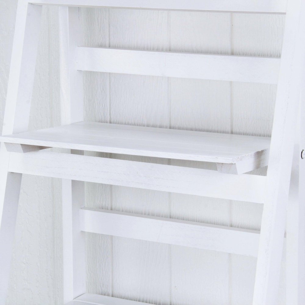 44" White Distressed Wood Four Tier Ladder Bookcase