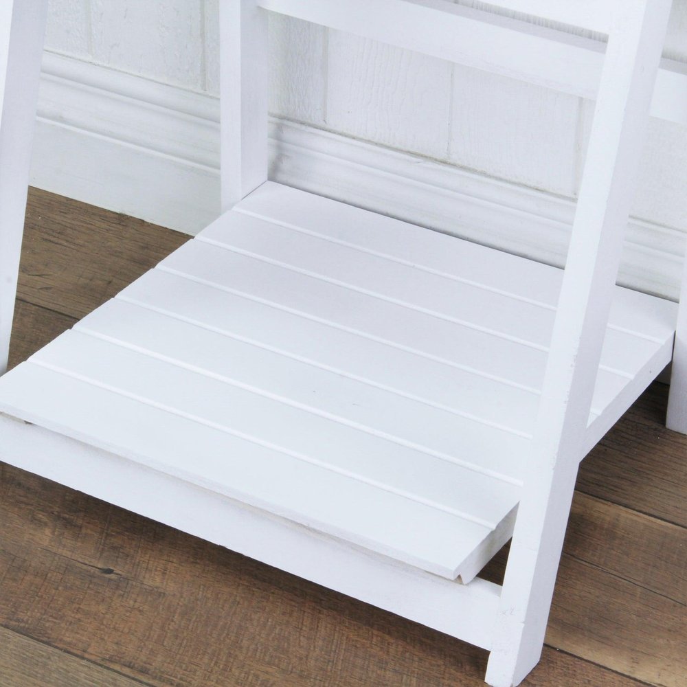 44" White Distressed Wood Four Tier Ladder Bookcase