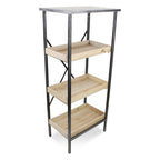 49" Black And Natural Distressed Metal And Wood Three Tier Etagere Bookcase
