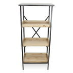 49" Black And Natural Distressed Metal And Wood Three Tier Etagere Bookcase