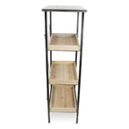 49" Black And Natural Distressed Metal And Wood Three Tier Etagere Bookcase
