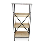 49" Black And Natural Distressed Metal And Wood Three Tier Etagere Bookcase