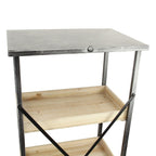 49" Black And Natural Distressed Metal And Wood Three Tier Etagere Bookcase