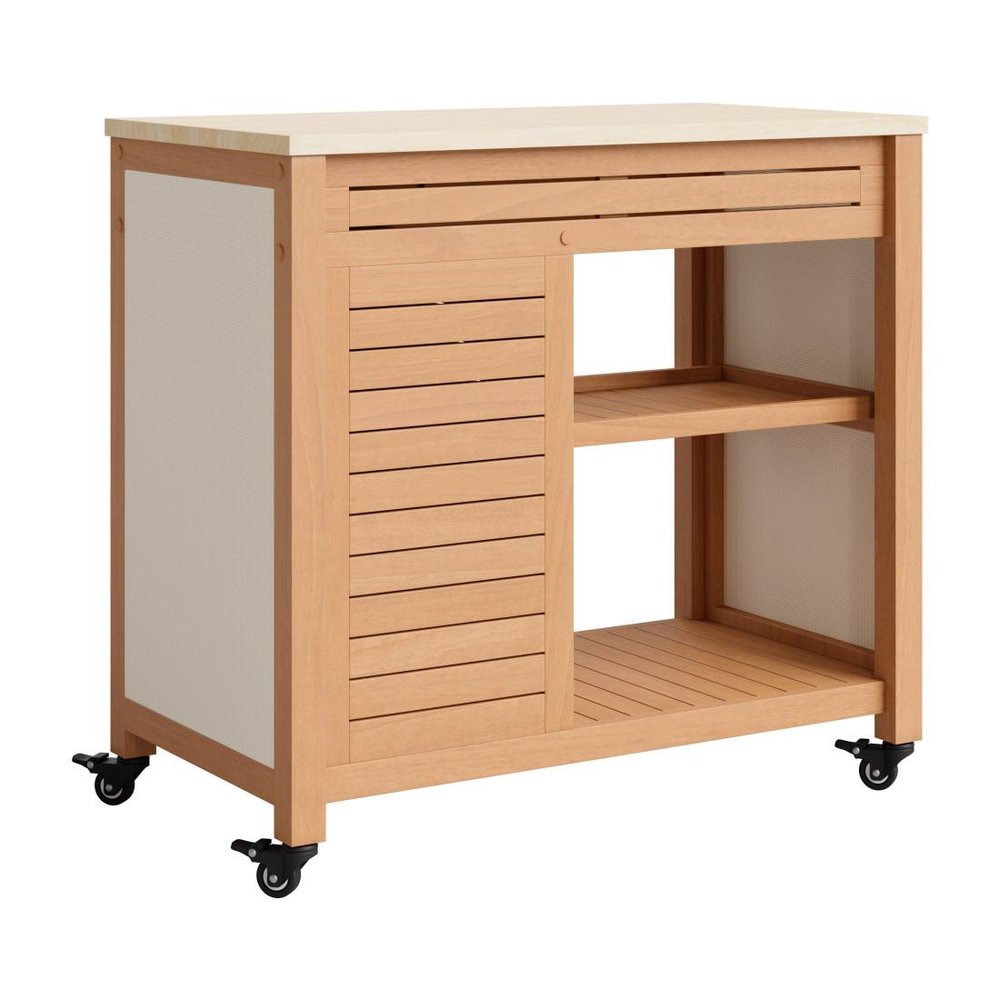 36" Natural Solid Wood Rolling Bar Cart