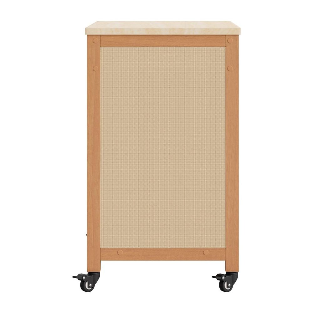 36" Natural Solid Wood Rolling Bar Cart