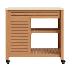 36" Natural Solid Wood Rolling Bar Cart
