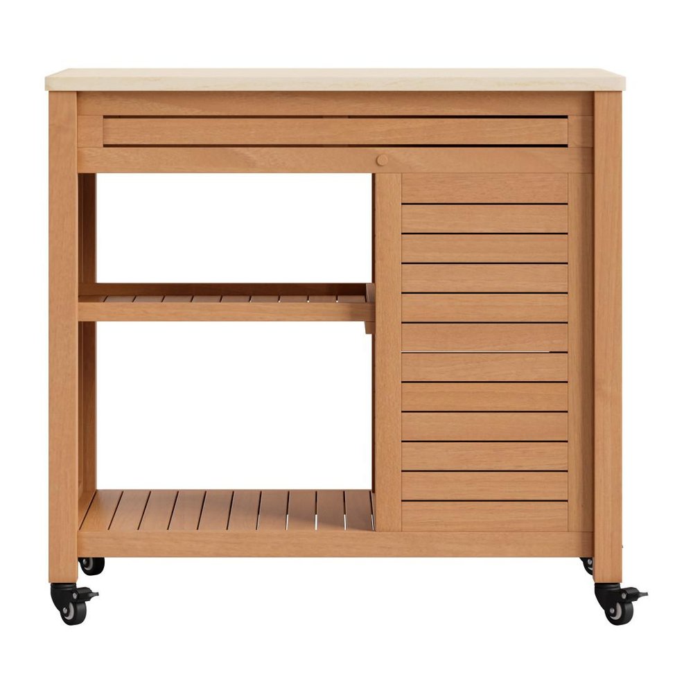 36" Natural Solid Wood Rolling Bar Cart