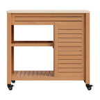 36" Natural Solid Wood Rolling Bar Cart