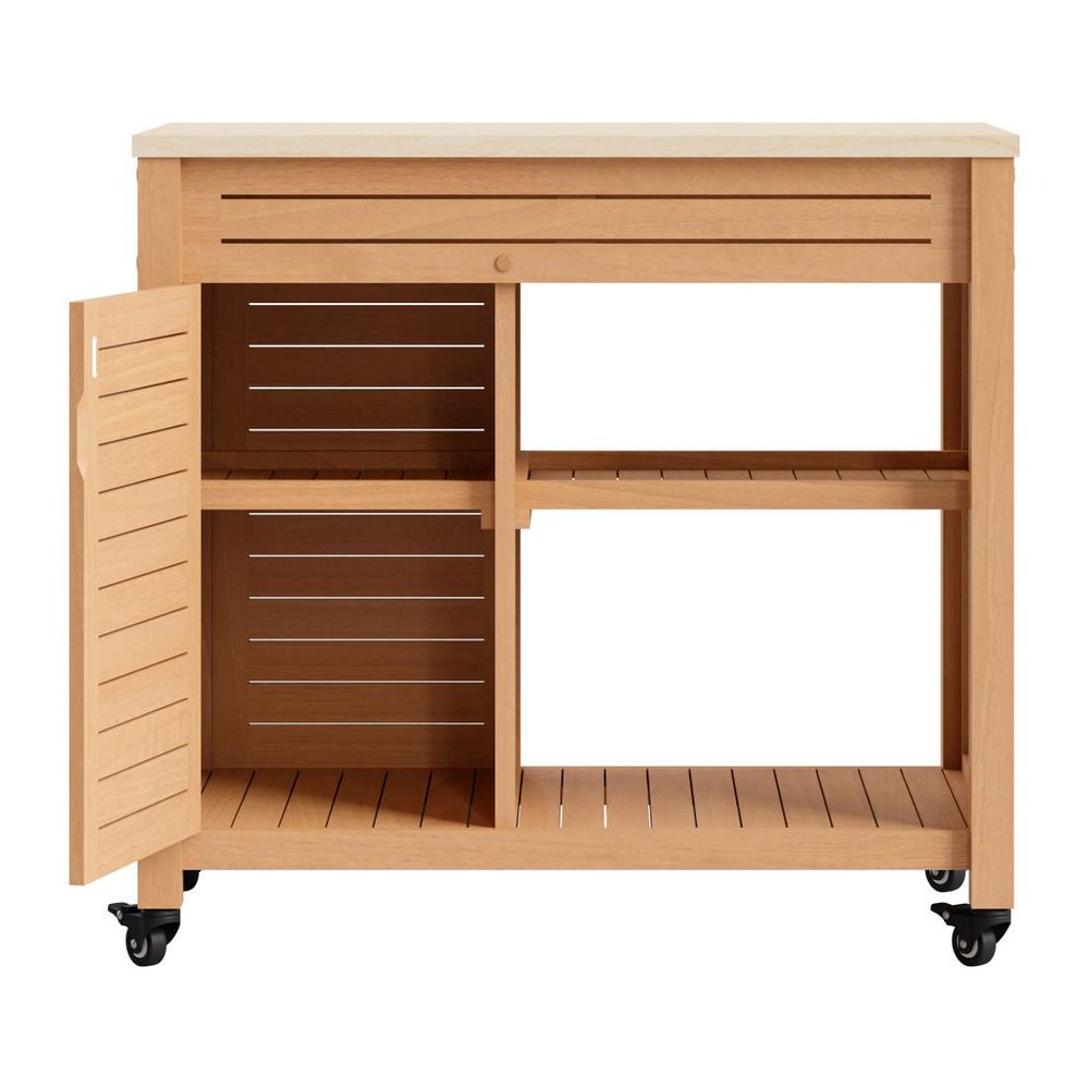 36" Natural Solid Wood Rolling Bar Cart