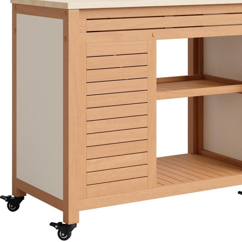 36" Natural Solid Wood Rolling Bar Cart