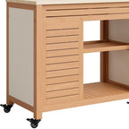 36" Natural Solid Wood Rolling Bar Cart