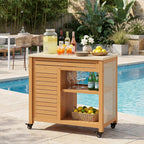 36" Natural Solid Wood Rolling Bar Cart