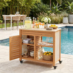 36" Natural Solid Wood Rolling Bar Cart