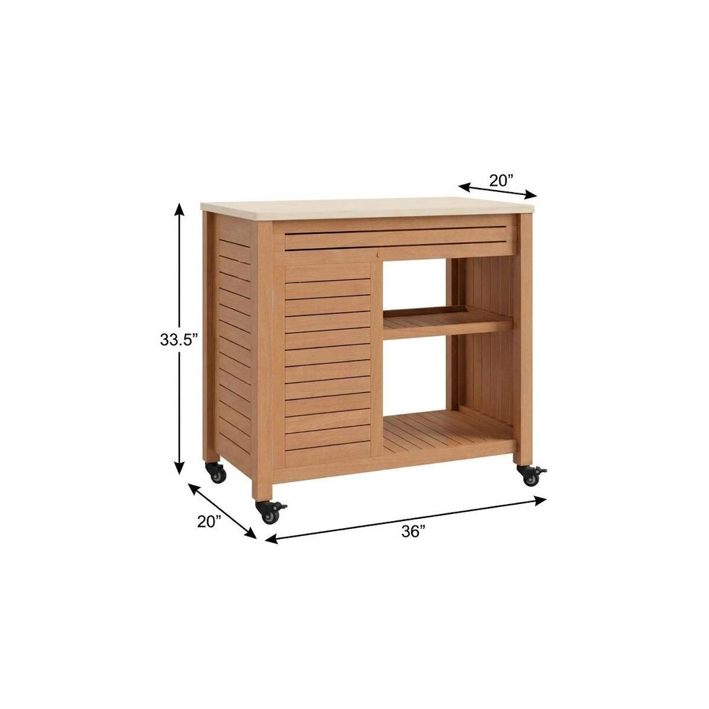 36" Natural Solid Wood Rolling Bar Cart