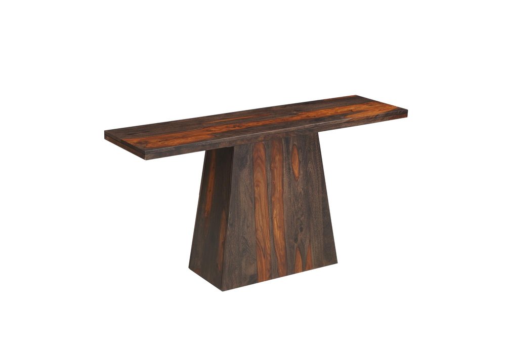 57" Mahogany and Dark Brown Solid Wood Pedestal Console Table