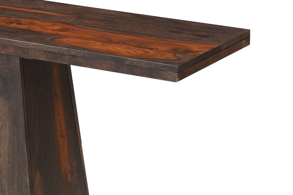 57" Mahogany and Dark Brown Solid Wood Pedestal Console Table