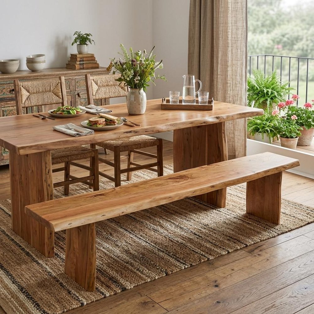84" Brown Solid Wood Live Edge Dining Bench