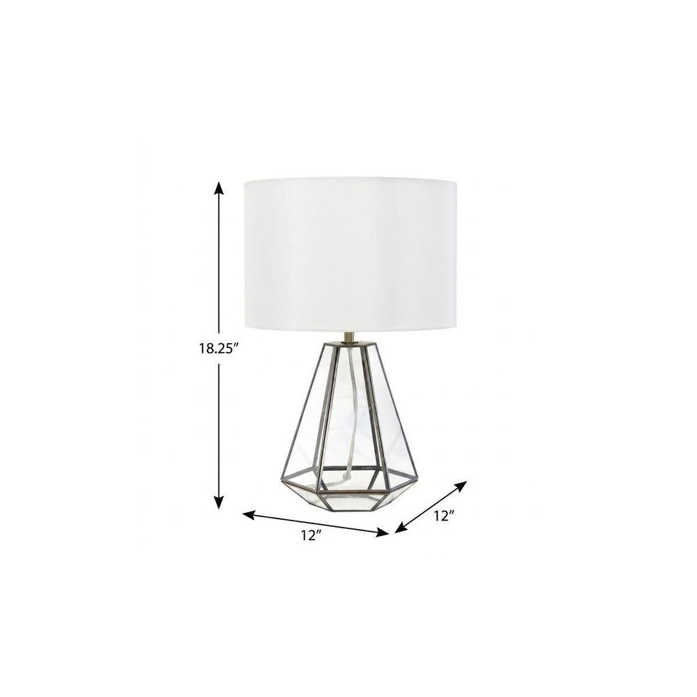 18" Clear And Brass Glass And Metal Geometric Table Lamp With Drum Shade