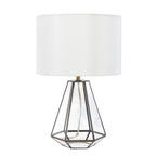 18" Clear And Brass Glass And Metal Geometric Table Lamp With Drum Shade