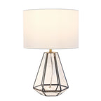 18" Clear And Brass Glass And Metal Geometric Table Lamp With Drum Shade