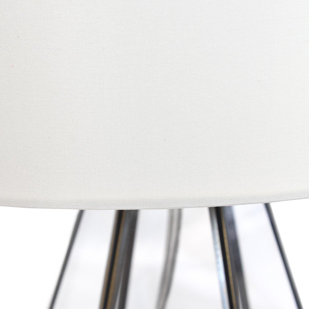 18" Clear And Brass Glass And Metal Geometric Table Lamp With Drum Shade
