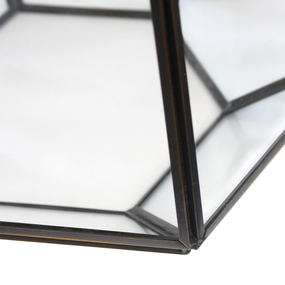 18" Clear And Brass Glass And Metal Geometric Table Lamp With Drum Shade