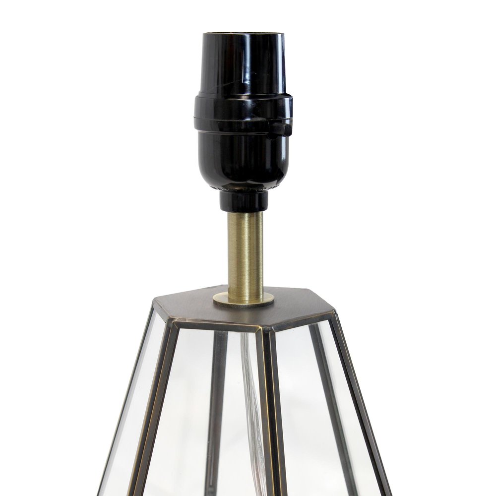 18" Clear And Brass Glass And Metal Geometric Table Lamp With Drum Shade
