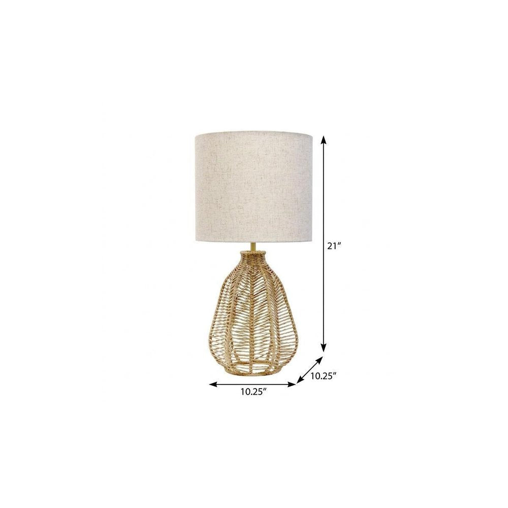 21" Natural Rope Rattan Table Lamp With Drum Shade