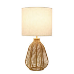 21" Natural Rope Rattan Table Lamp With Drum Shade
