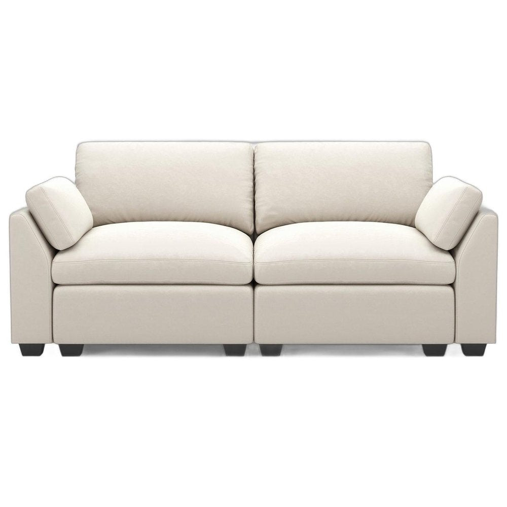 75" Beige and Black Velvet Modular Loveseat