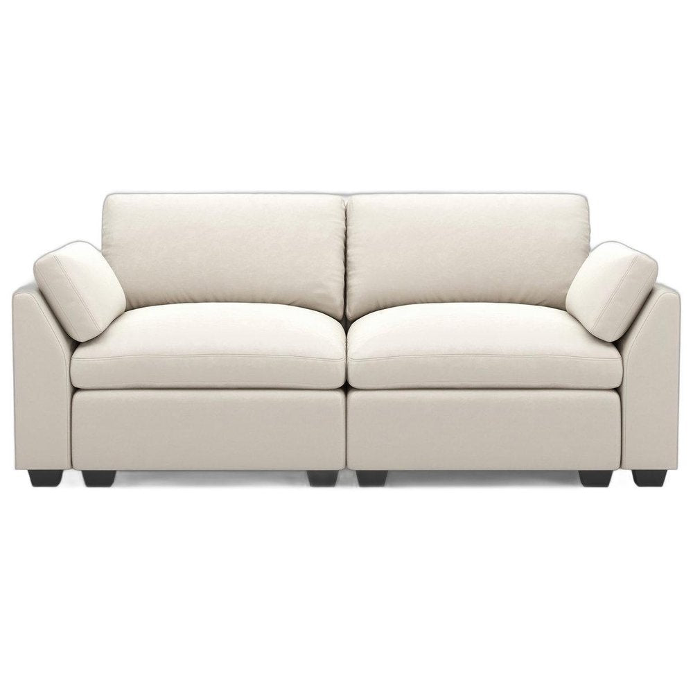 75" Beige and Black Velvet Modular Loveseat