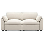 75" Beige and Black Velvet Modular Loveseat