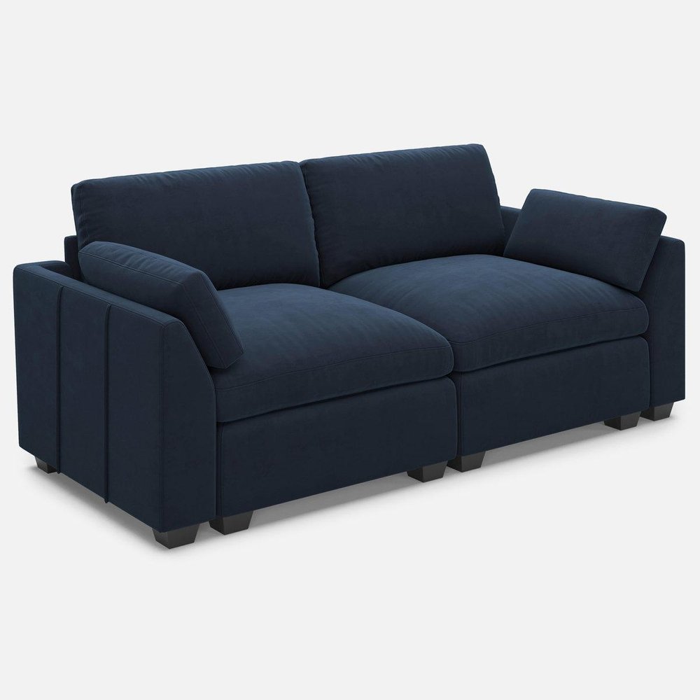 75" Beige and Black Velvet Modular Loveseat