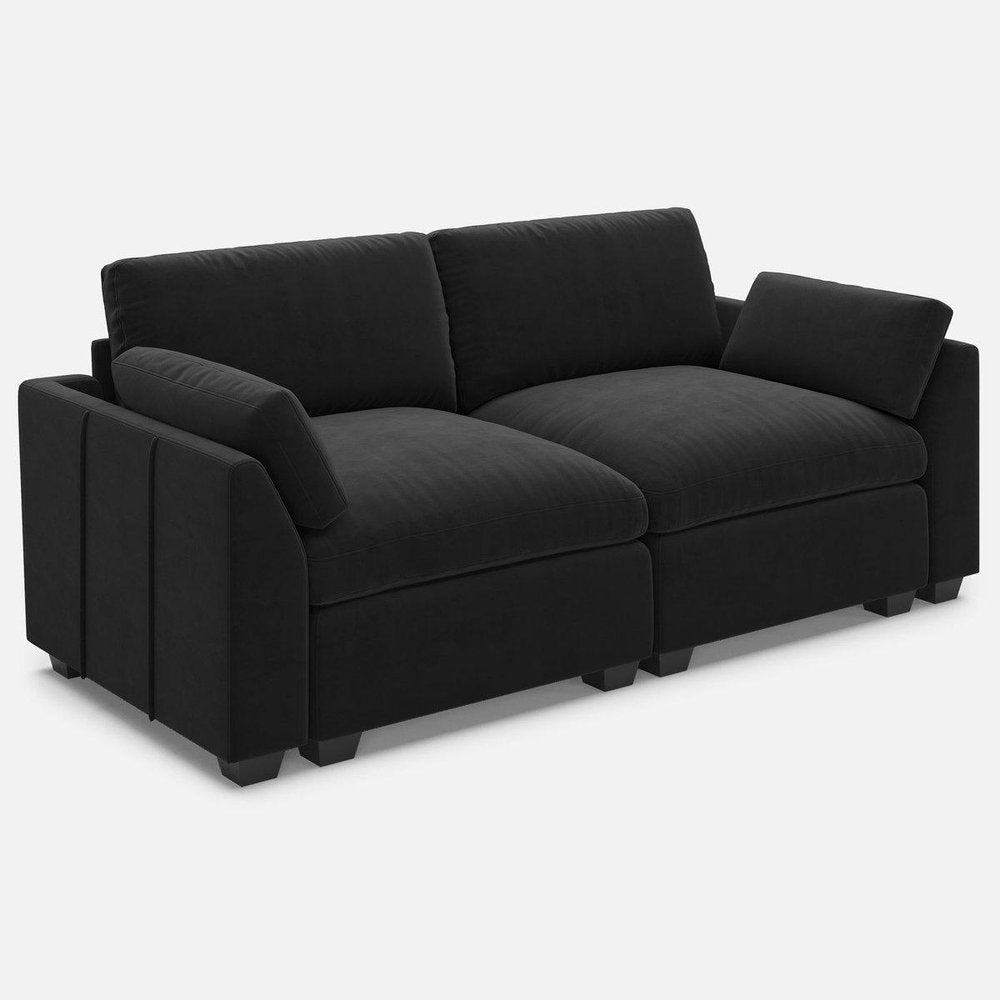 75" Beige and Black Velvet Modular Loveseat